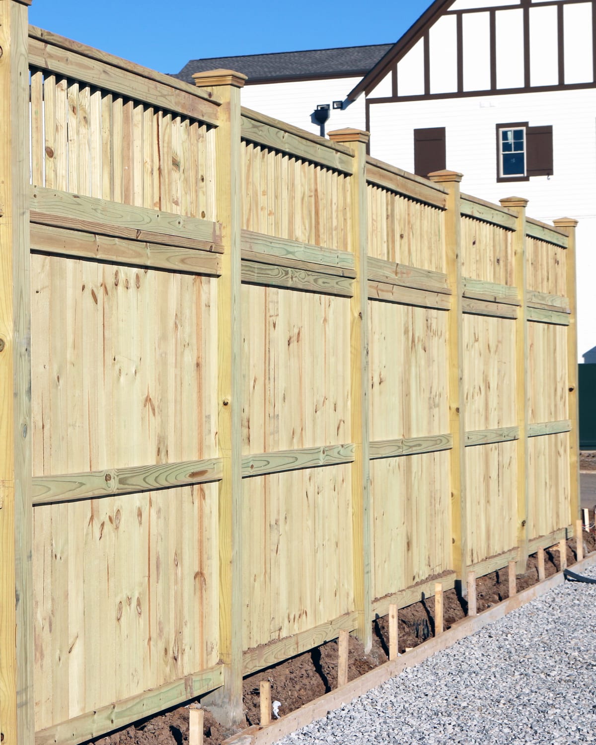 A new close-board timber fence in a garden